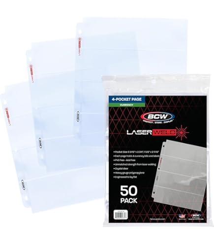 Amazon.com: BCW LaserWeld 3-Pocket Currency Page - 50 Pack