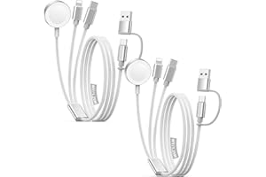 XIWACHREGE 2 Pack Travel Essentials for Apple Watch Charger, 3 in 2 USB C Cable for Type C/L-Port Devices, Multi Charging Cable Cord, Magnetic iWatch Charger for Ultra/SE/10-1&iPhone 17-12-4FT White