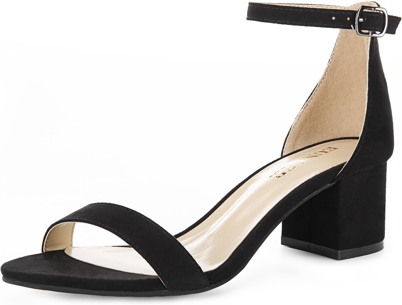 Women's Single Band Classic Chunky Block Low Heel Sandals with Ankle Strap Dress Shoes