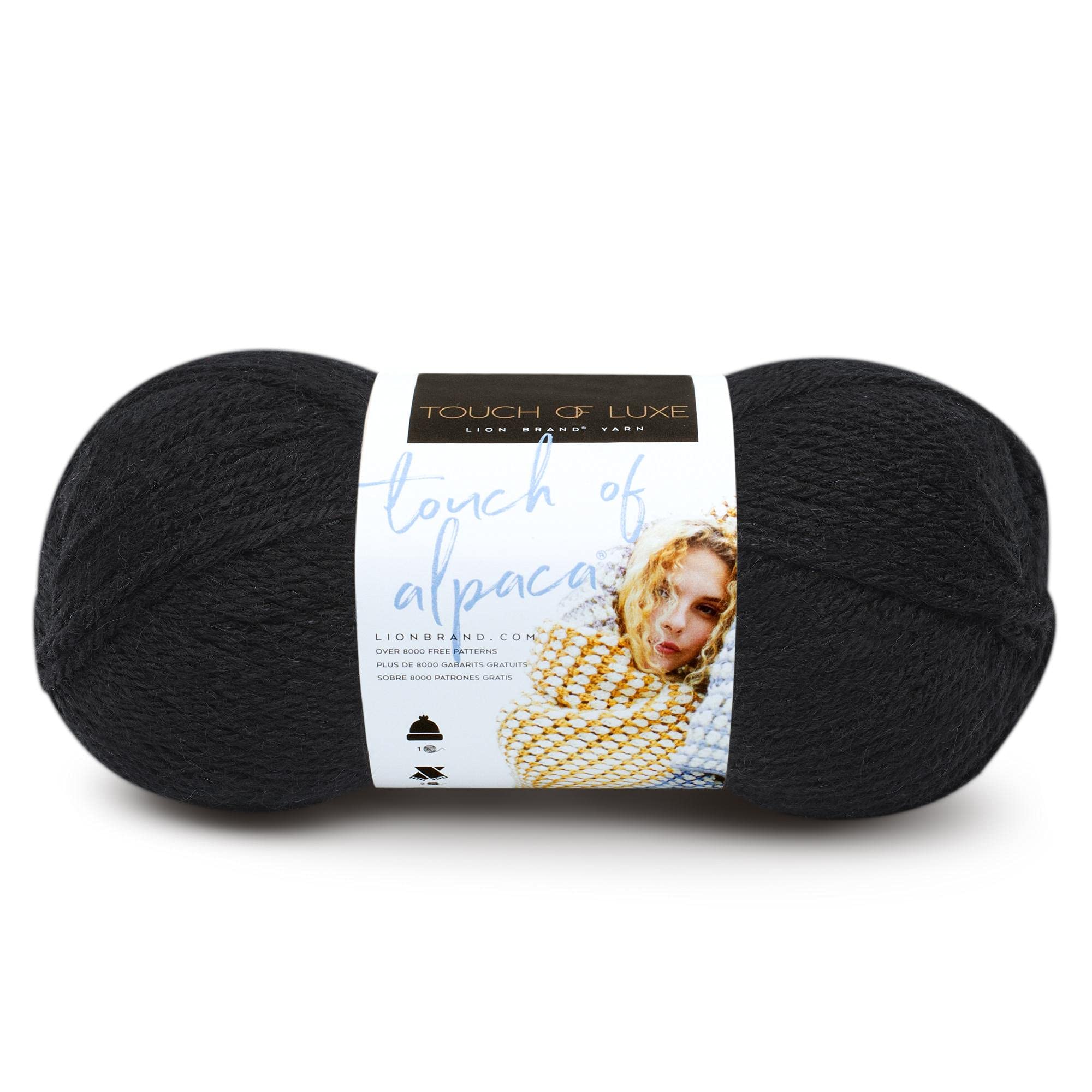 Lion Brand Yarn Touch Of Alpaca, Natural Fiber Blend Yarn for Knitting, Crochet, and Crafts, Black, 1 Pack