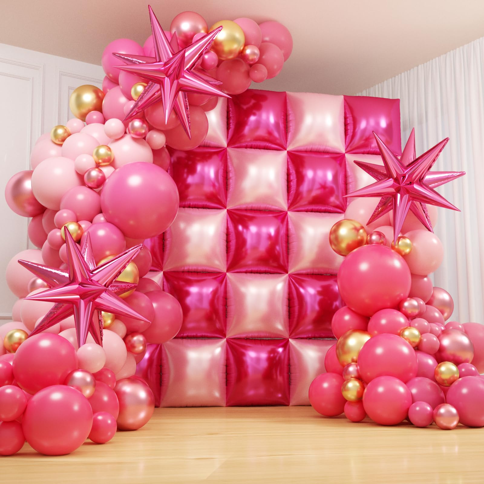 Photo 1 of ***MISSING PARTS***
Metallic Magenta Hot Pink Flat Square Foil Balloons Backdrop Wall, Double Sided Tunnel with Latex Pink Balloon Arch Garland Kit for Valentine's Day Anniversary Bridal Wedding Birthday Party Decoration