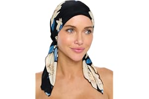 Ashford & Brooks Pre Tied Bandana Turban Chemo Head Scarf Sleep Hair Cover Hat, Vintage Black/Ivory, One Size