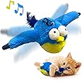 KreizyGo Cat Toys, Flapping Wings Blue-Bird, No Flying, Chirping Bird Interactive Catnip Toy for Kitten or Small Dogs, Touch Activated, Rechargeable