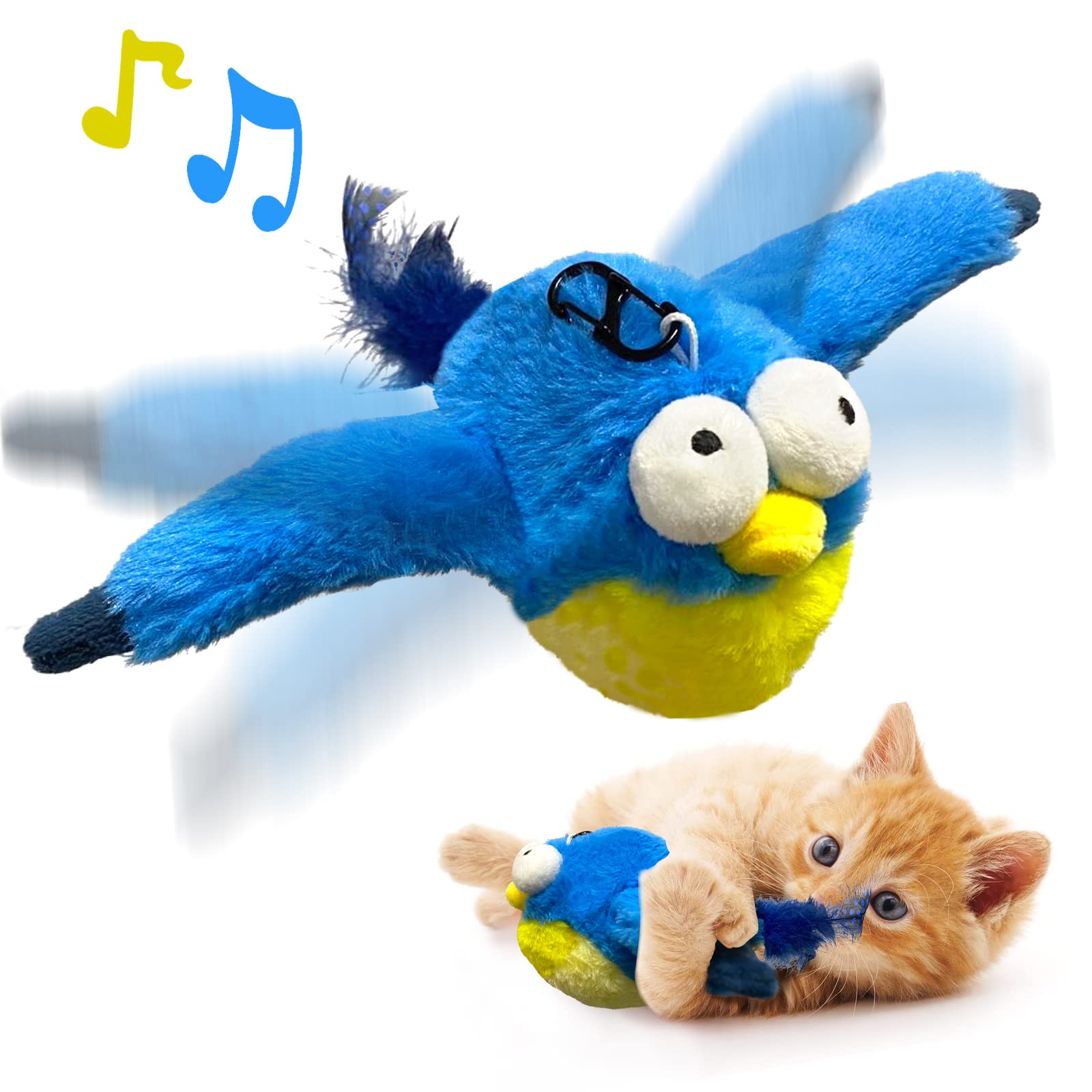 Photo 1 of KreizyGo Cat Toys, Flapping Wings Blue-Bird, No Flying, Chirping Bird Interactive Catnip Toy for Kitten or Small Dogs, Touch Activated, Rechargeable
