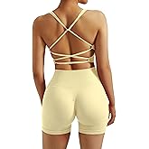 RXRXCOCO Seamless Workout Sets for Women 2 Piece Strappy Sports Bras Scrunch Butt Booty Shorts Matching Yoga Tracksuits