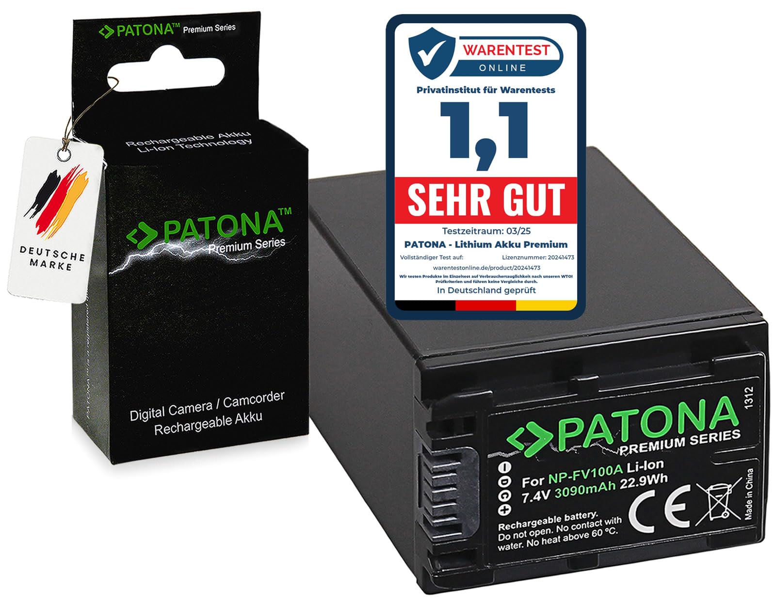 PATONA Premium Battery NP-FV100 compatible with Sony FDR-AX40 FDR-AX45 FDR-CX680 NEX-VG30, 3090mAh