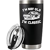 Panvola I'm Not Old I'm Classic Birthday Grandpa Gifts Old People Gifts Dad Uncle Retirement Gift Mug Vintage Classic Car Lovers Vacuum Insulated Tumbler 20 oz Black