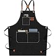 AFUN Chef Aprons for Men Women with Large Pockets, Cotton Canvas Cross Back Heavy Duty Adjustable Work Apron, Size M to XXL (Black)