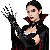 Maricrosea Black Long Cosplay Gloves 22 inches, Halloween Long Claw Gloves Metal Finger Claws Cat Wolf Scary Vampire Costume Gothic Opera Party