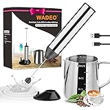Milk Frother Handheld Set, WADEO USB Rechargeable Electric Foam Maker with 2 Stainless Whisks and 304 Stainless Steel Cup Fro