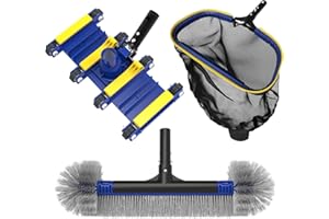 Poolvio Upgraded Pool Cleaning Kit – Weighted Vacuum Head with Wheels, 2-in-1 Pool Brush & Skimmer Net for Easy Debris Removal (No Pole)