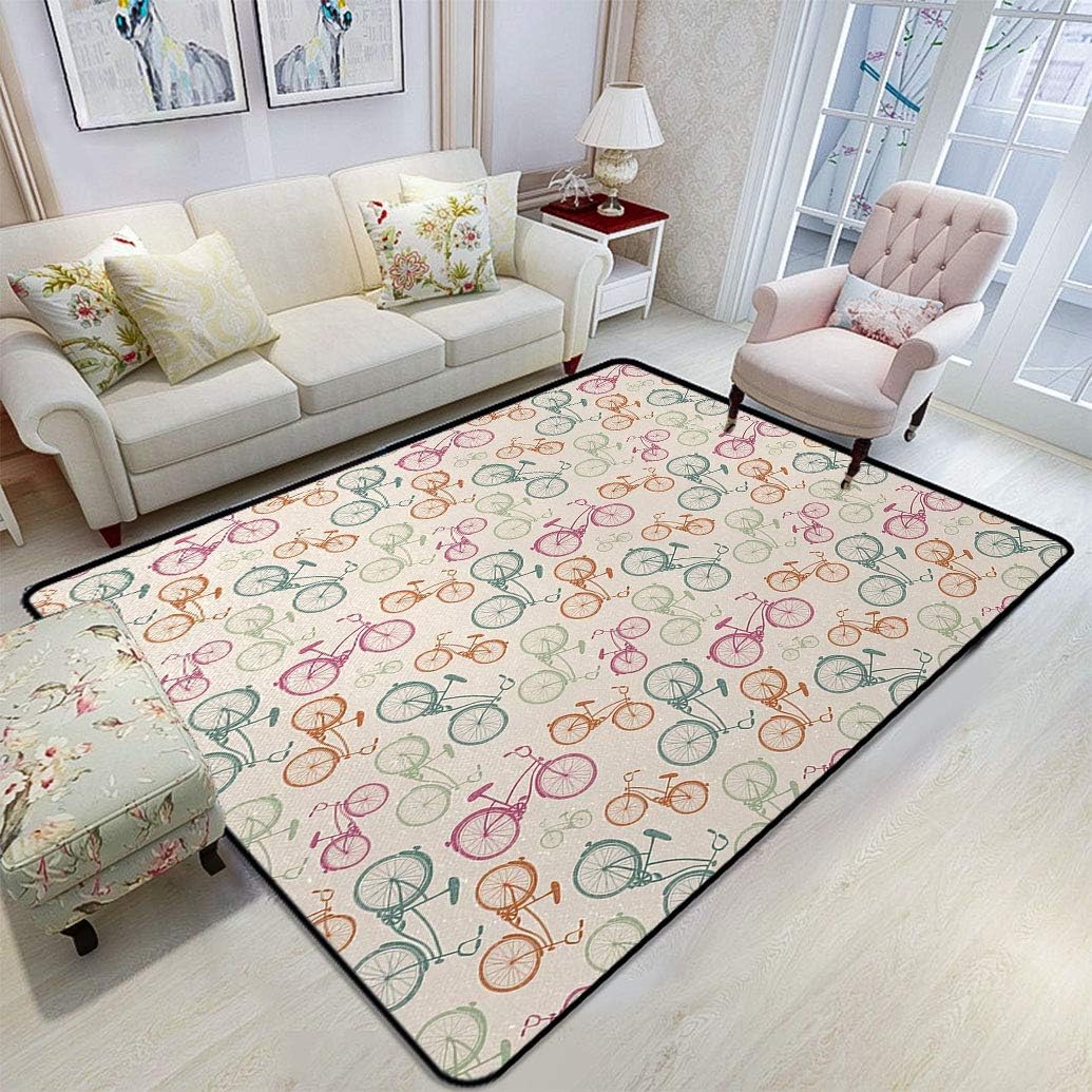 Bicycle Area Rug, Sketch Bikes in Retro Colors Hipster