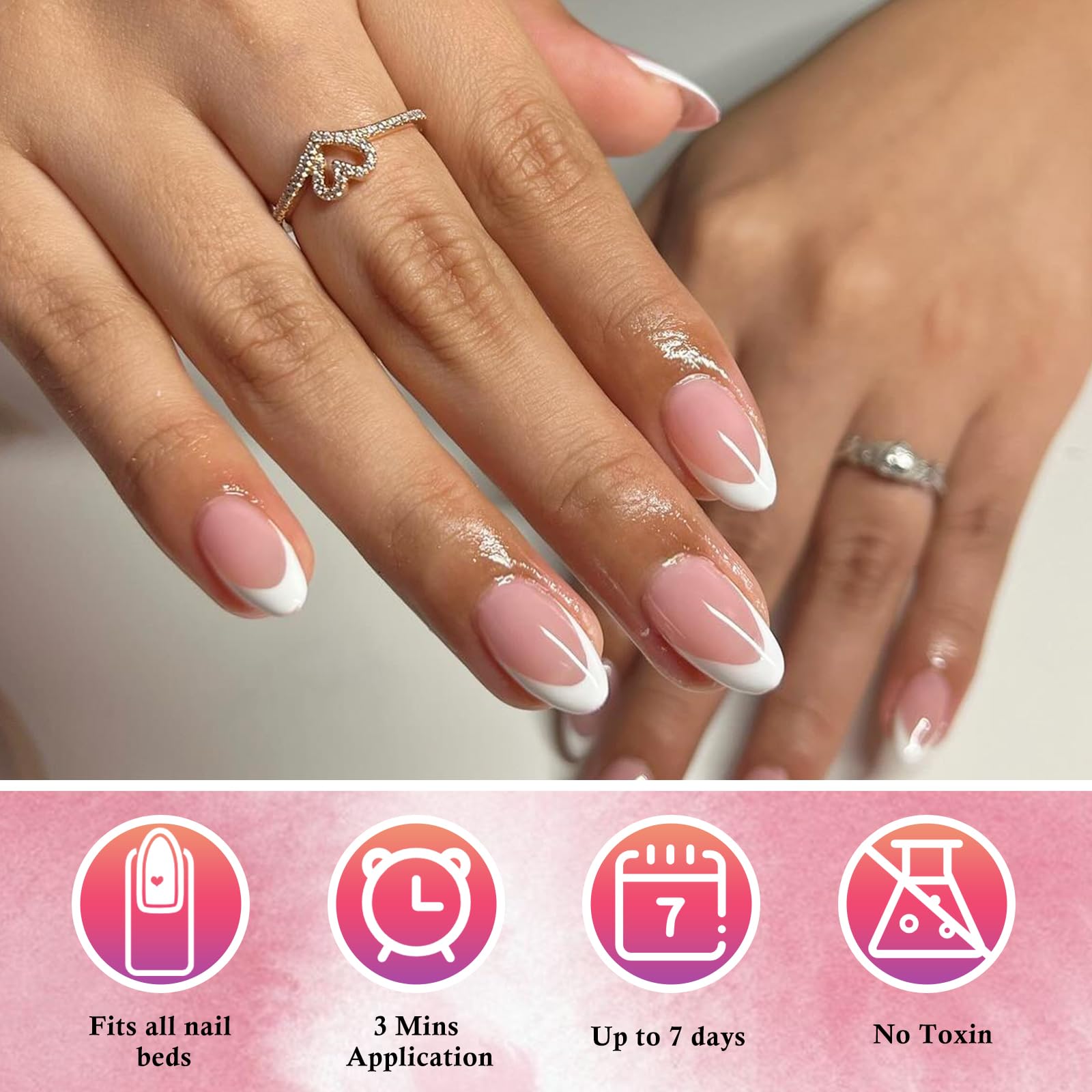 AddFavor French Tip Press on Nails Short Oval Fake Nails, 120pcs White French Tips Nails Press on Medium Almond False Acrylic Nails for Women and Girls - Image 3