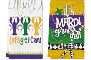 Artoid Mode Let's Get Cray Elegant Stripes Mardi Gras Lobster Kitchen Towels Dish Towels, 18x26 Inch Seasonal Decoration Hand Towels Set of 2