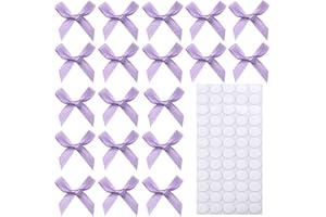 Hgzgch 60pcs 1.7" Mini Lavender Ribbon Bows Decor – Small DIY Satin Light Purple Bows for Crafts, Little Bows for Gift Wrapping, Tiny Bow Stickers for Note Card Baby Shower cake and Candle Decorations