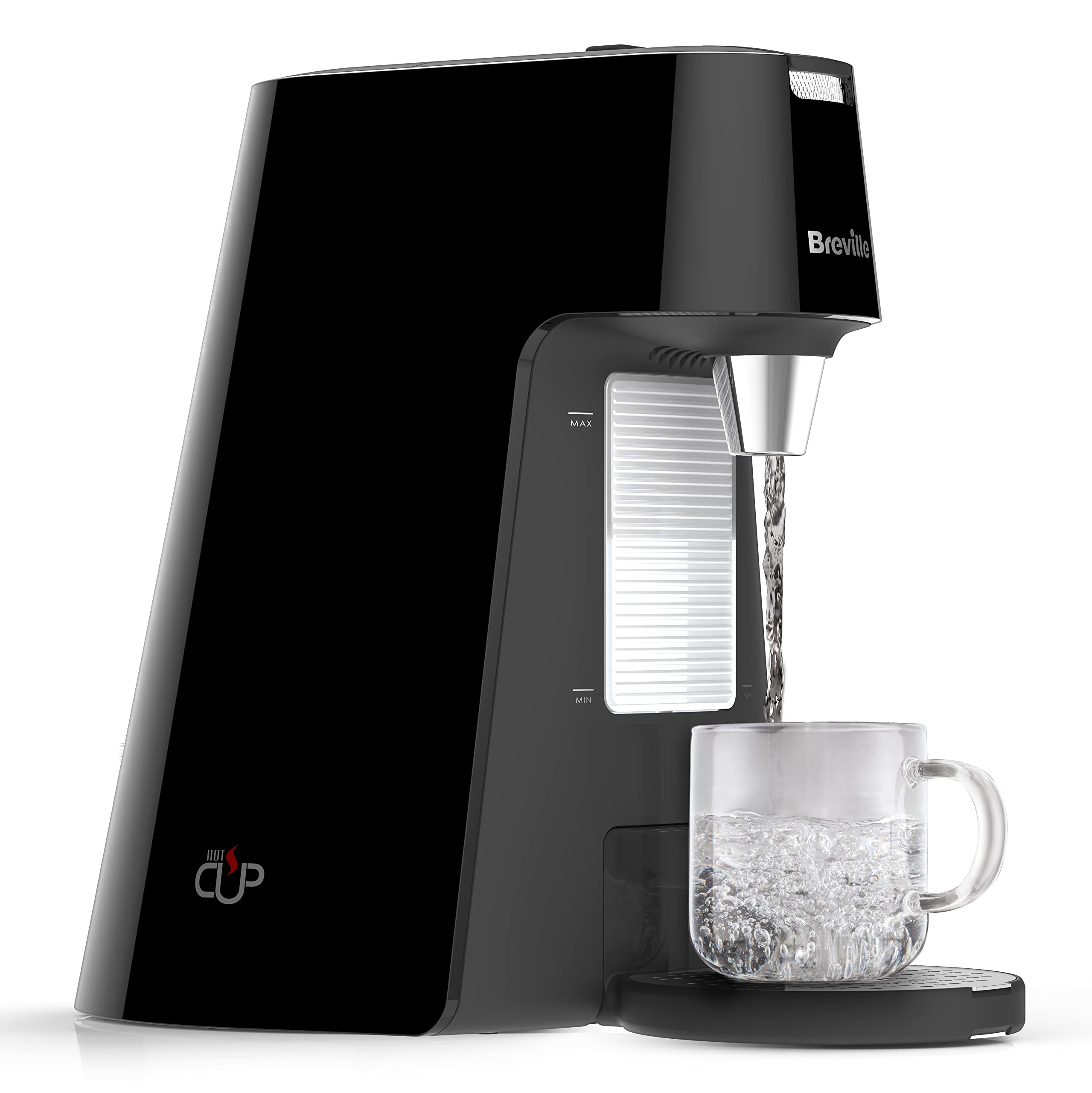 Breville HotCup Hot Water Dispenser | 1.7 Litres with 3 KW Fast Boil | Pre-set cup fill, with manual “STOP” button | Energy-efficient use | Gloss Black [VKT124]