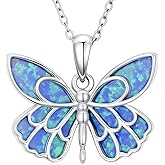 LONAGO Butterfly Necklace for Women 925 Sterling Silver Abalone Shell/Blue Opal/Turquoise Gemstone Butterfly Pendant Necklace Dainty Jewelry Gifts for Girlfriend Mother