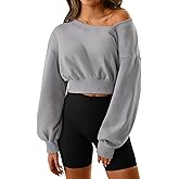 Hilinker Womens Cropped Off the Shoulder Sweatshirt Pullover Long Sleeve Crop Tops