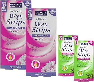 Beauty Formulas Wax Strips Aloe Vera & Vitamin E – 152 Strips Hair Remover