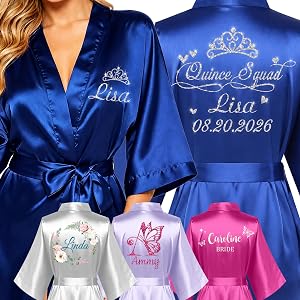 STREADVE Custom Satin Robes for Women Personalized Bridal Glitter Robe | Quinceañera robes, mis xv robe, silk, robes for wedd