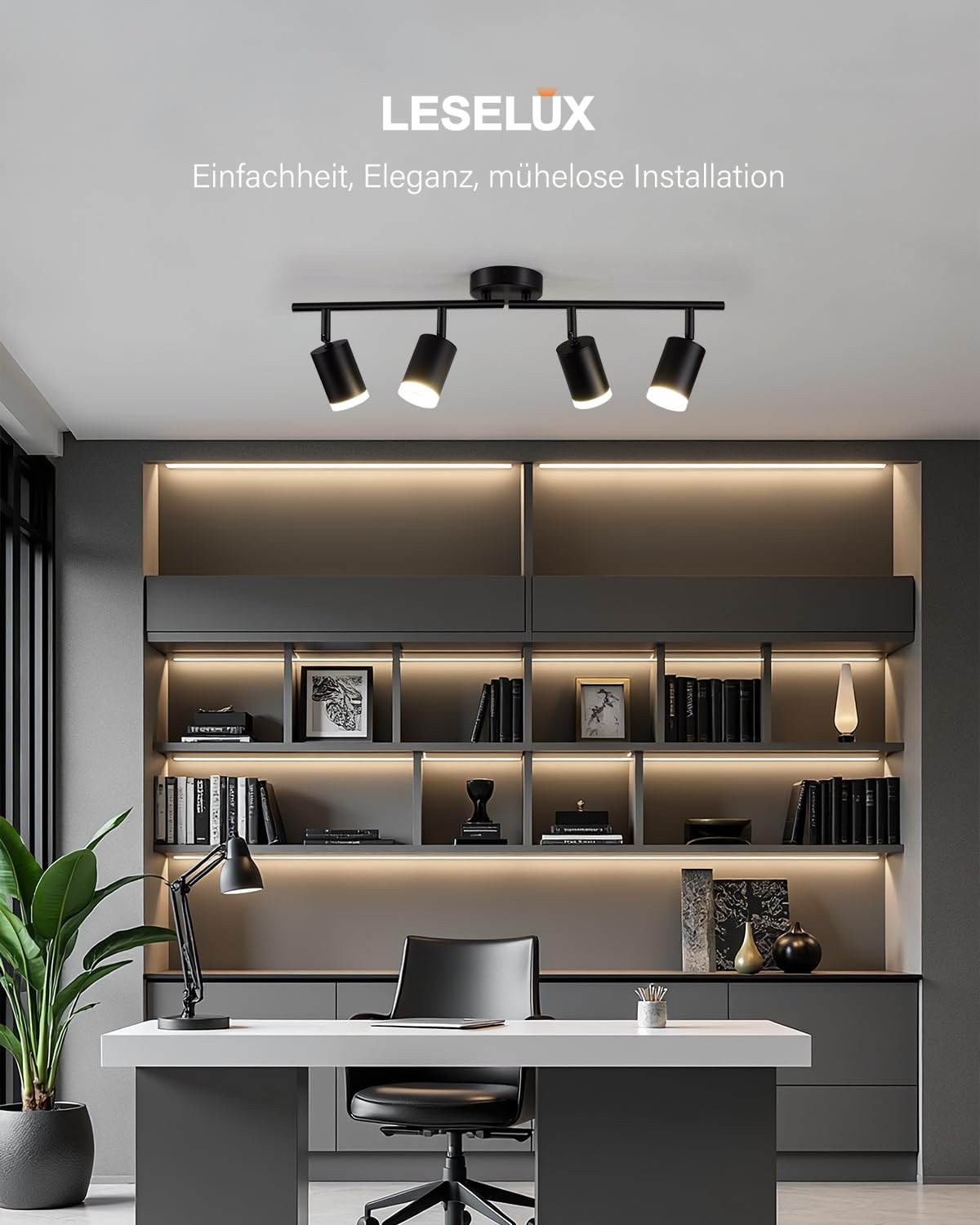 Leselux Deckenstrahler LED 4 Flammig, Metall Deckenstrahler Schwarz, Strahler Deckenleuchte Schwenkbar, Deckenlampe Spots GU10, Deckenspot Innen für Küche Wohnzimmer Schlafzimmer (Ohne Leuchtmittel) 8