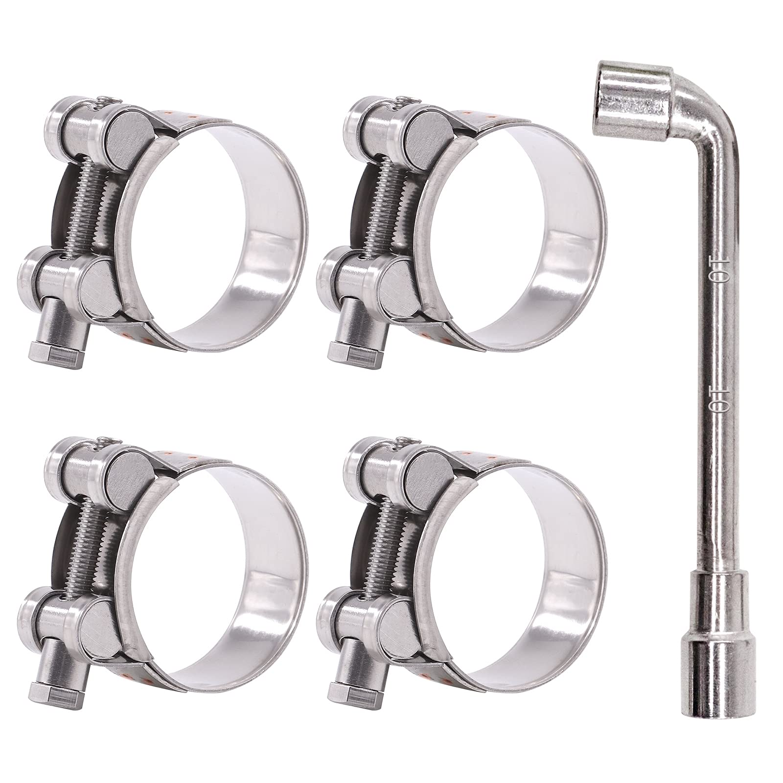 Glarks 4Pcs 40-43mm T-Bolt Hose Clamps 304 Stainless Steel Heavy Duty Ear Clamp Tube Clamp Adjustable Pipe Clamps for 1.6''-1.7'' Dia Range Hose (40-43MM)