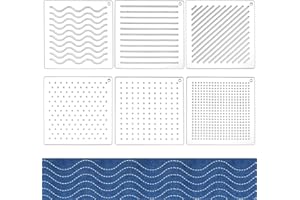 BENECREAT 6Pcs Acrylic Sashiko Stencil, Dots, Lines, Slashes Acrylic Embroidery Tool Drawing Line Template for Hand Quilting 