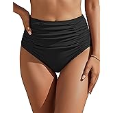 Blooming Jelly Womens High Waisted Bikini Bottoms Tummy Control Swim Bottom Ruched Full Coverage Retro Swimwear
