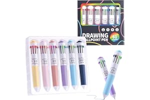 6 Pack Multicolor Pens Set, 10-in-1 Colored Ballpoint Pen, 58 Colors, 0.8mm Fine Point Smooth Writing, Retractable Ballpoint 
