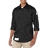 Bulwark Flame Resistant 6 oz Cotton/Nylon Excel FR ComforTouch Long Uniform Shirt with Straight Back Yoke, Topstitched Cuff, Navy, Large