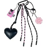 QTKJ Black Pink Bag Charm, Cute Keychain, Hand-Woven Nylon Rope Key Chain, Aesthetic Keychain, Bag Accessories Charms for Handbag, Backpack‘