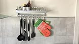 Barra Portautensili Cucina Con 7 Ganci - Alluminio, Adesivo Brevettato, Capacit&agrave; 20kg