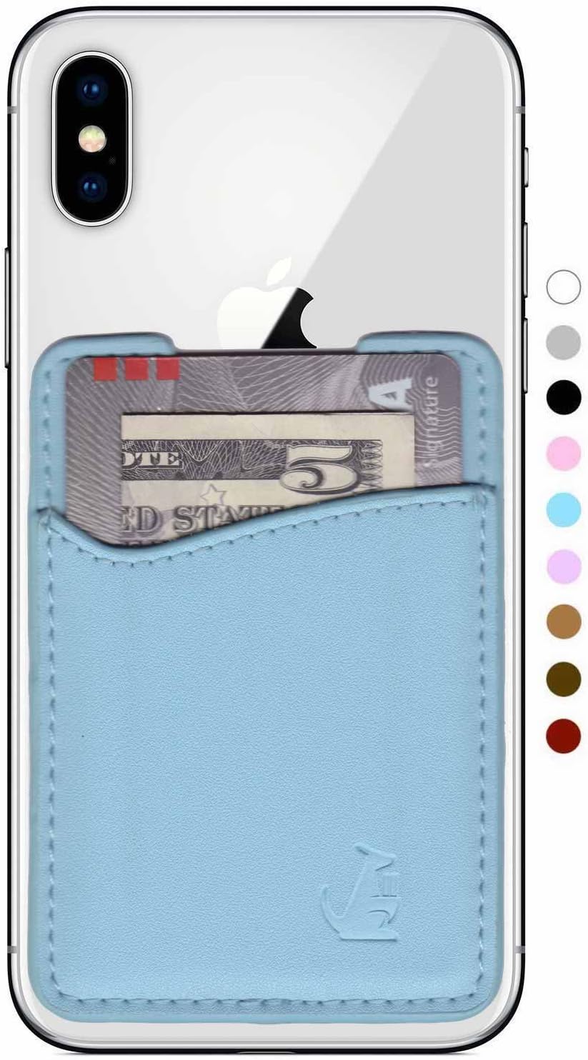 Wallaroo Genuine Leather Phone Card Holder Pocket For iPhone and Android Smartphones (Robin's Egg Pastel Blue Leather)