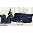Dresegmt Recliner Sofa Set with Storage Console, Flip Middle Backrest Design 3 Seater Reclining Sofa and Single Recliner Chair, Manual Couches for Living Room (Blue, 3 Seat+Console+1)
