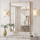 LOAAO 20”X30” Gold Bathroom Mirror, Rounded Rectangle Gold Frame Mirror, Brushed Gold Bathroom Vanity Mirror Wall-Mounted, Anti-Rust, Hangs Horizontally or Vertically