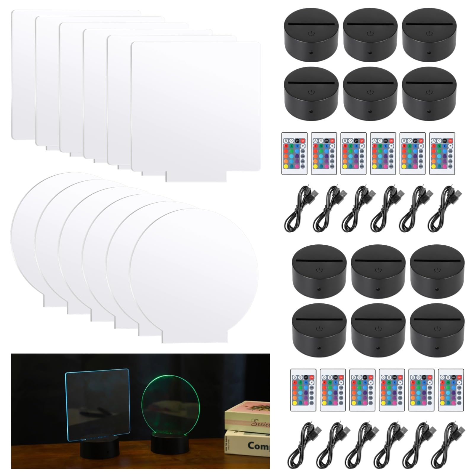 Photo 1 of Homaisson 12 Sets LED Lights with Acrylic Sheets, Night LED Lights Lamps, Adjustable 16 Colors LED Light Display Bases, 2 Types DIY Acrylic Sheets, Ideal for Room, Office, Restaurant, Bar