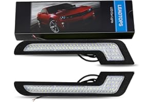 LEADTOPS Daytime Running Lights LED White Light L-Shape Strips, 72 SMD Glass LENS with Back Sticker 12V DRL 6W DIY LED Lamp 1