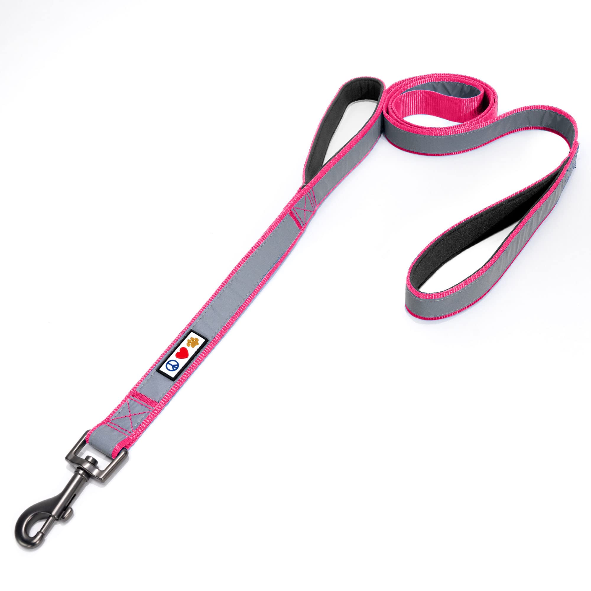 Pawtitas Puppy Dog Training Double Handle Reflective Lead | Reflective Short Dog Lead for Training | Hands Free Running Dog Lead | 1.8 M Reflective Dog Lead Comfortable Padded Handle - Pink Lead