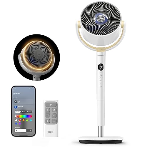 Dreo Smart Fan for Bedroom, 120° +120° Omni-Directional Oscillating Fans, 90ft Quiet Pedestal Fan with RGB Light, 9 Speeds, 6 Modes, 20dB, 8H Timer, Wi-Fi/Voice/Alexa, 37-42" Floor Fans with Remote