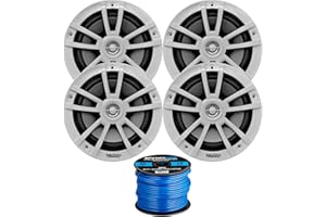 ENROCK MARINE Infinity 6.5" Marine Speakers (Qty 4) 2 Pairs of OEM Replacement Speakers w/ Enrock 50ft Wire (White) 622MWB