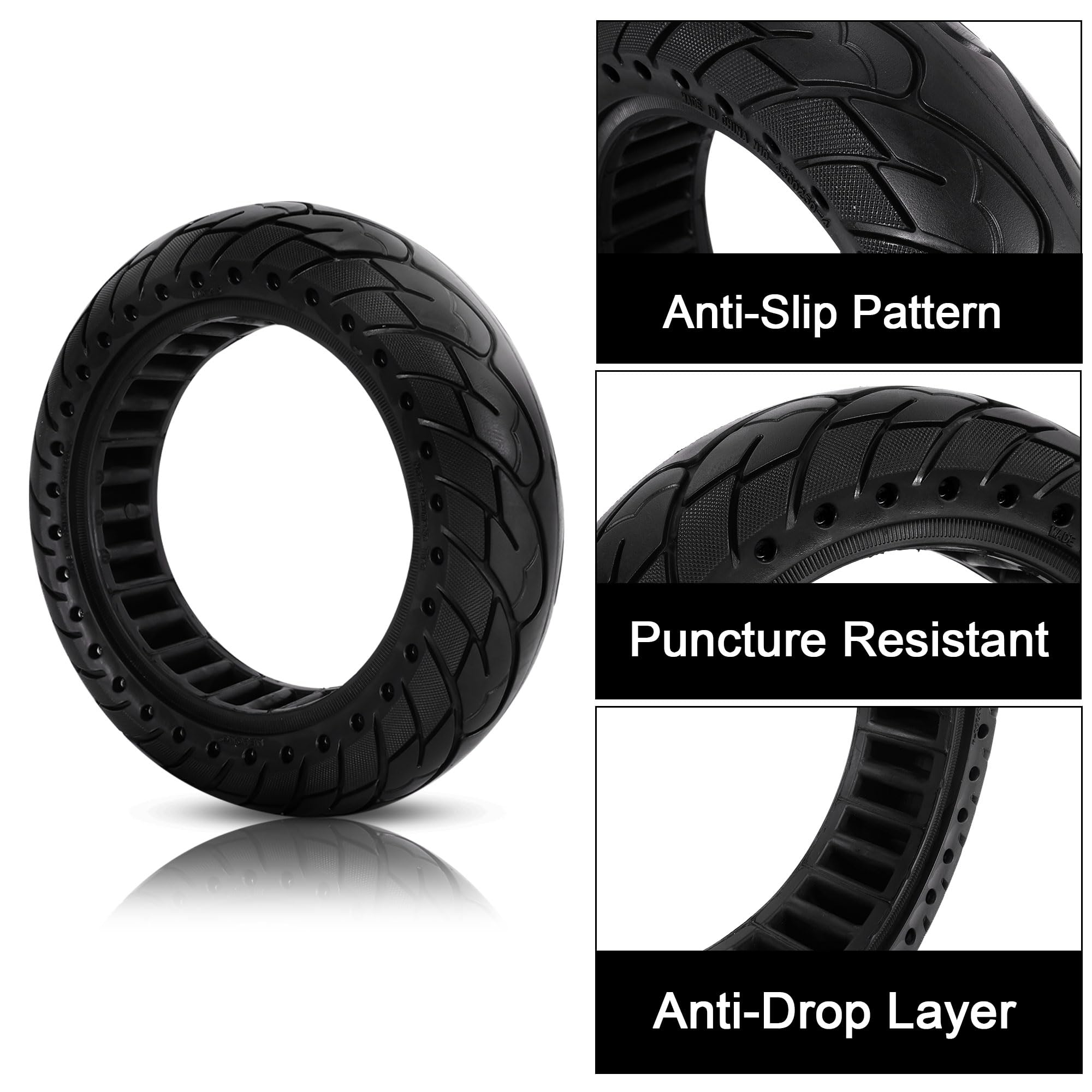 RUTU 2 PCS 10x2.5 Inches Solid Tire for Segway Ninebot MAX G30 G30P G30LP Gotrax G5 G6 Hover 1 Alpha Zero10X OKAI Neon Pro 60/70-6.5 Electric Scooter Replacement Wheel