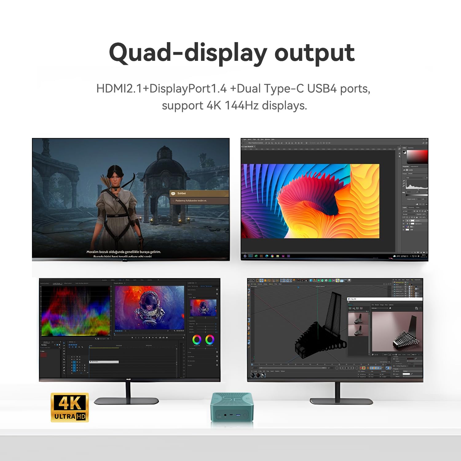 Beelink SER6 Max Mini PC, AMD Ryzen 7 7735HS (8C/16T, Up to 4.75GHz), 32G DDR5 1TB PCIe4.0 SSD, Radeon 680M Mini Gaming PC Supports 4K@144Hz Quad Output/HDMI2.1/USB-C/Dual USB4/WiFi6/BT5.2/2.5Gbps Lan