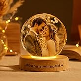 Personalized 3D Photo Crystal Ball, Memorial Gifts, Custom Engraved Picture Lamp with Wood Base, Color Changing Crystal Globe for Pets, Couples, Babies, Parents, Birthdays, Anniversaries (Circle)