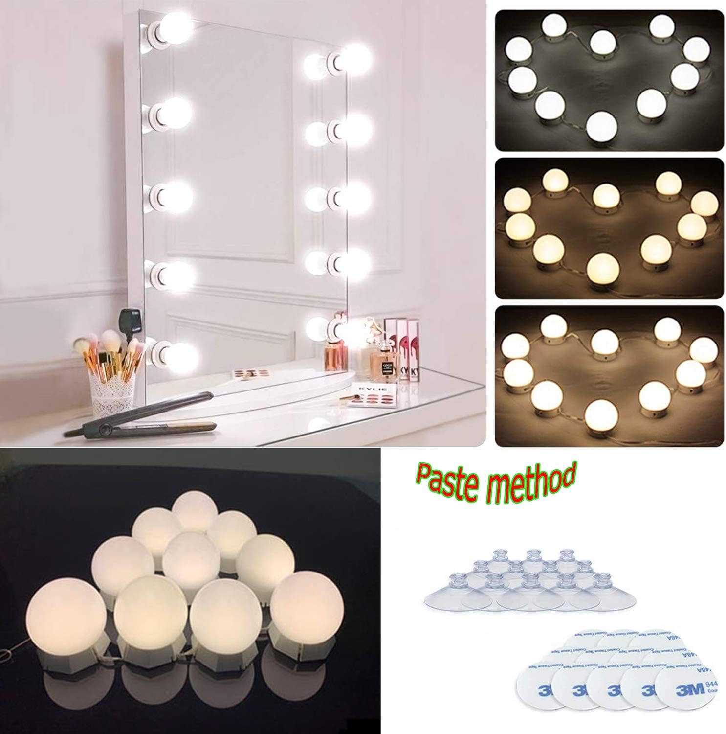 Vanity Mirror Lights, LED Makeup lights Kit with 10 Dimmable Bulbs for Makeup Dressing Table ((Vanity Mirror Lights（2019）