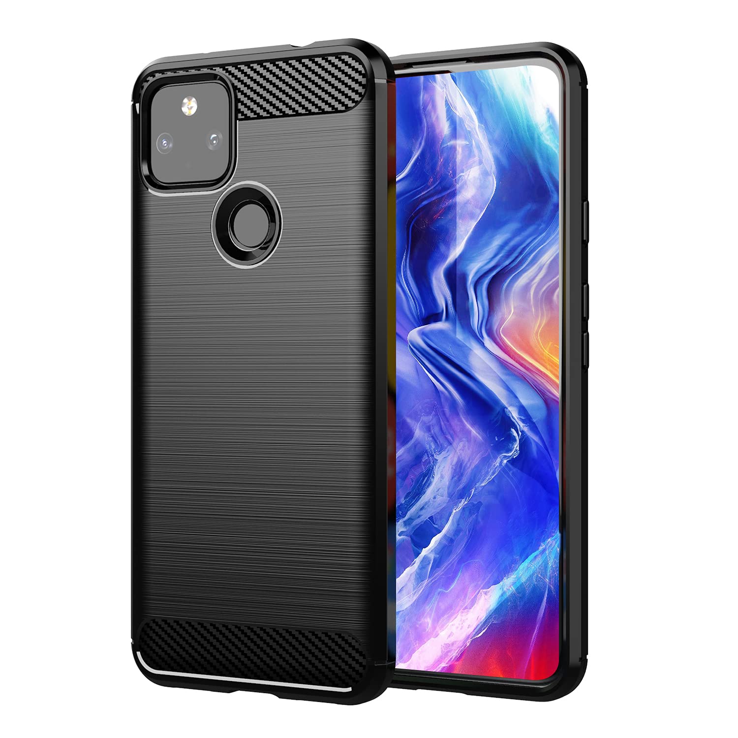 SCL Case for Google Pixel 5a - Anti-Slip Brushed Texture with Carbon Fiber Design, Shockproof Protective Soft TPU Cover for Google 5a - Black — image 1