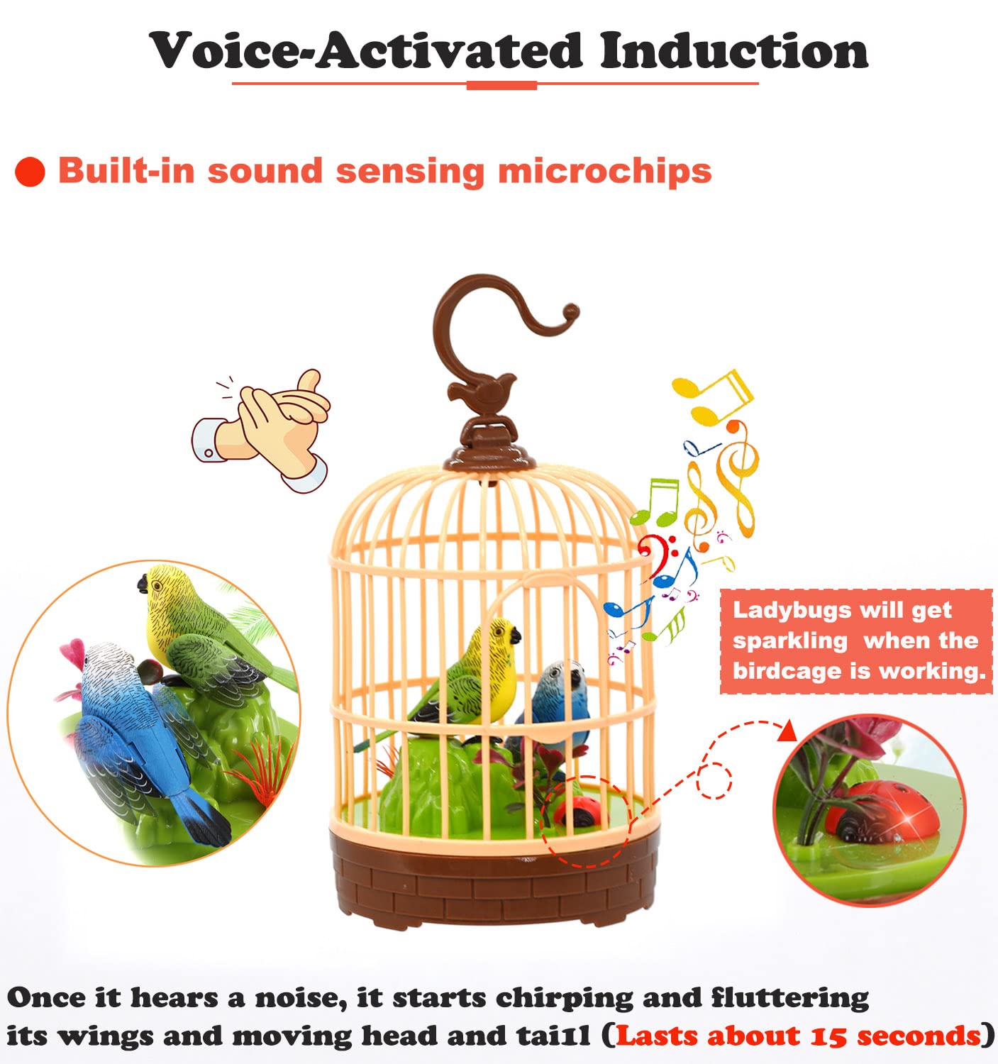 HWD Voice-Activated Induction Birds Birdcage Toy, Talking Chirping Fluttering Parrot Birds Toys Gifts for Baby Toddler Kids Children (B)