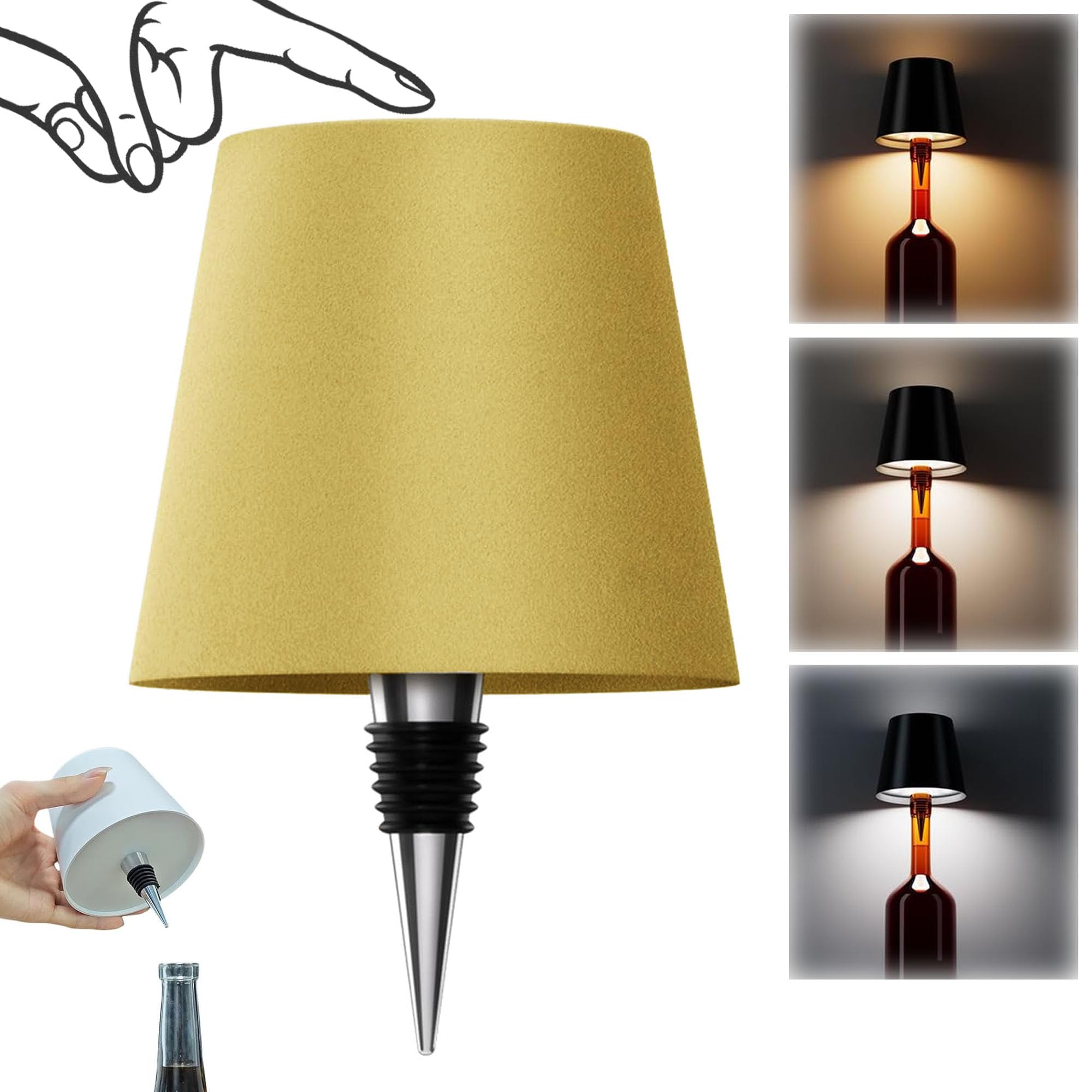 AIMARS Wireless Bottle Lamp, 3 Color Stepless Dimming Wine Bottle Lamp, LED Rechargeable Touch Control Wireless Bottle Lampshade for Bedroom, Restaurant, Bar (Gold, 1-Pack) โ image 1