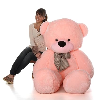 Frantic Teddy Bear with Neck Bow Premium Quality Soft Plush Fabric in 4 Feet  Light Pink