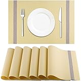 Artand Placemat, Crossweave Woven Vinyl Non-Slip Insulation Placemat Washable Table Mats Set of 6(Beige)