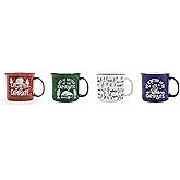 Camco Life is Better at The Campsite Ceramic Coffee Mug 4-Pack - Microwave and Dishwasher Safe - Features Camping & RVing Designs - Coffee Cups Holds 14oz. (53357)